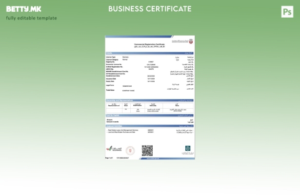 Модерен стил ОАЕ Абу Даби сертификат за комерцијална регистрација Шаблон за Word